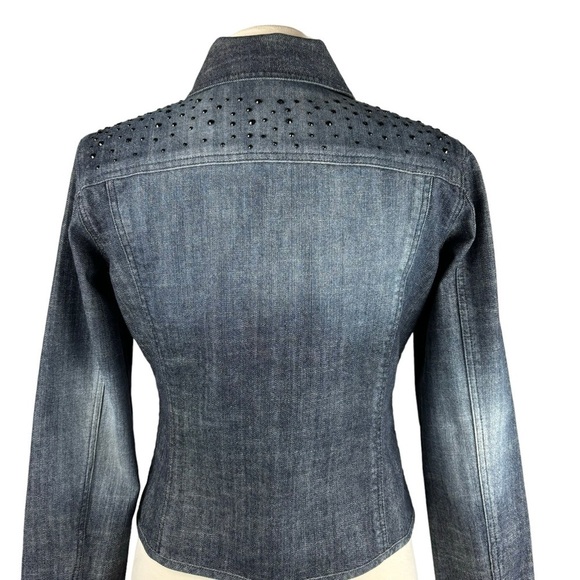 Chico’s Platinum Black Denim Distressed Jacket Black Rhinestones Size Small NEW - Picture 3 of 14